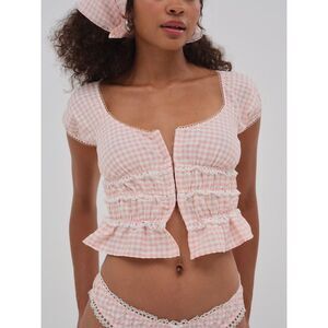 For Love & Lemons Petal Pink Gingham Bustier | XS | NWT